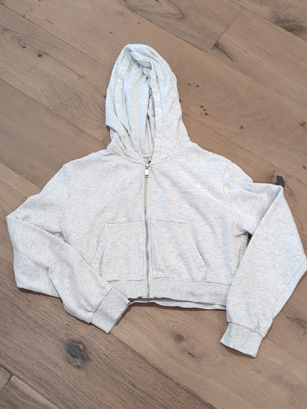Divided Light Gray Zip-Up Cropped Hoodie